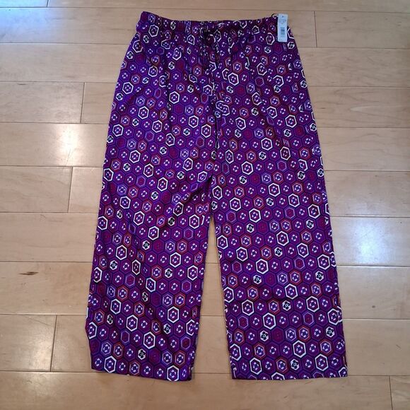 NWT NATORI Kano PJ 2pc Set In Plum Purpe Abstract Floral Pajamas Lounge Satin L - Picture 7 of 8